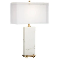 Possini Euro Design Jules Modern Table Lamp 30 1/2" Tall White Faux Marble Rectangular Double Shade for Bedroom Living Room Bedside Nightstand Of