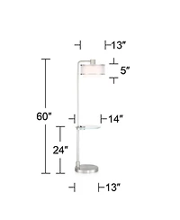 Possini Euro Design Vogue Modern Floor Lamp with Tray Table 60" Tall Brushed Nickel Usb Charging Port Organza Outer White Inner Shade for Living