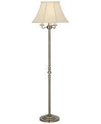 Regency Hill Montebello Vintage Retro Floor Lamp Standing 59" Tall Antique Brass Metal Soft Tan Bell Shade for Living Room Bedroom Office House H