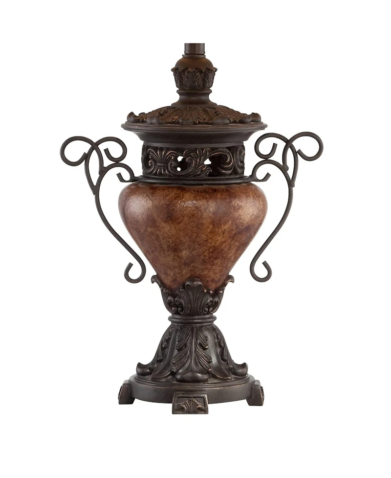 Regency Hill Traditional Table Lamp 31.5" Tall Bronze Crackle Urn Faux Silk Bell Shade for Living Room Family Bedroom Bedside Nightstand