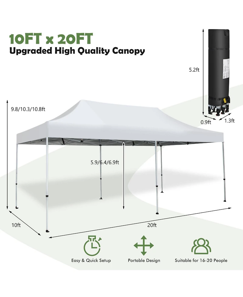 Slickblue 10 x 20 Feet Outdoor Pop-Up Patio Folding Canopy Tent-White