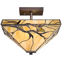 Robert Louis Tiffany Mission Rustic Ceiling Light Semi Flush Mount Fixture 14" Wide Bronze 2-Light Budding Branch Art Glass Shade for Bedroom Kit