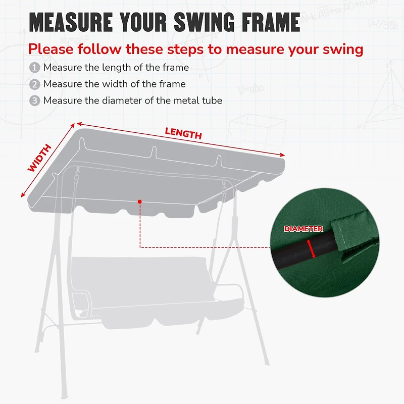 Yescom 77"x43" Replacement Swing Canopy UV30+ 180gsm Porch Top Cover Seat Patio Outdoor