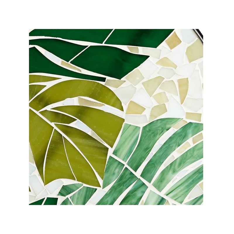 Teal Island Designs Modern Black Metal Round Outdoor Accent Side Table 14" Wide Green Leaf Mosaic Tabletop for Front Porch Patio Home House