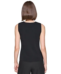 Karl Lagerfeld Women's Round-Neck Faux-Peal Sleeveless Sweater Top