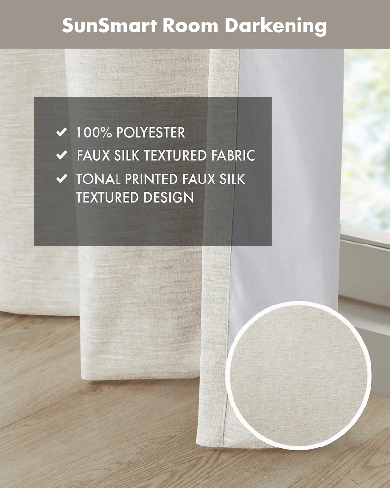 SunSmart Como Tonal Printed Faux Silk Room Darkening Curtain for Bedroom, Grommet Top Design Panels Pair for Living Room