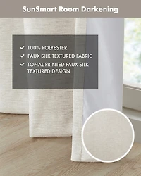 SunSmart Como Tonal Printed Faux Silk Room Darkening Curtain for Bedroom, Grommet Top Design Panels Pair for Living Room
