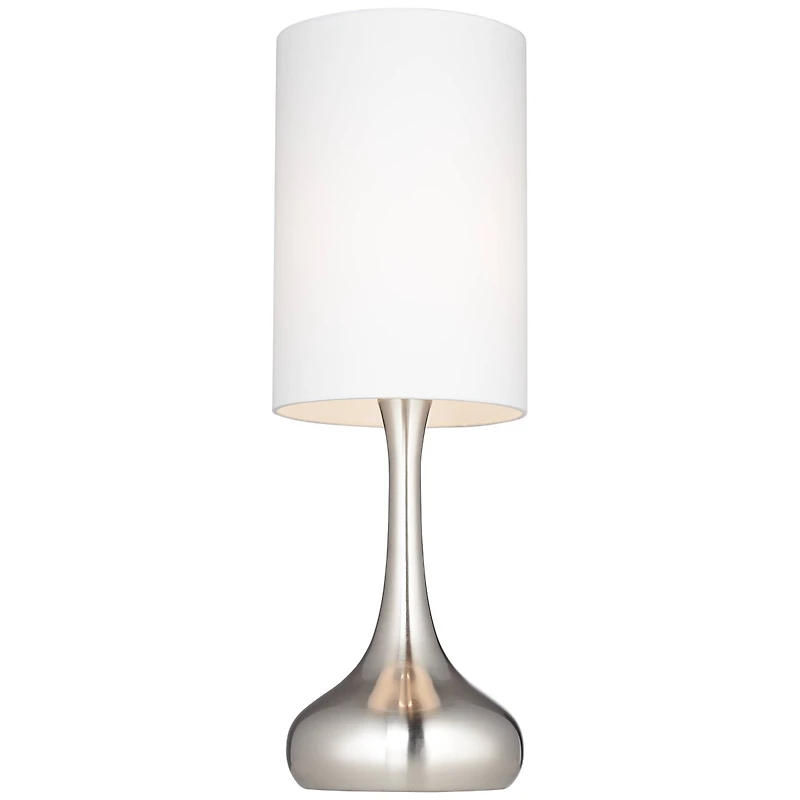 360 Lighting Modern Table Lamp 24.5" High Brushed Steel Droplet White Cylinder Shade for Living Room Family Bedroom Bedside Nightstand