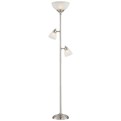 360 Lighting Ellery Modern Torchiere Floor Lamp with Side Lights 72" Tall Brushed Nickel Frosted White Glass Shade for Living Room Reading Bedroo
