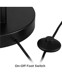 360 Lighting Modern Arc Floor Lamp with Usb Charging Port 72" Tall Black White Linen Drum Shade for Living Room Reading House Home