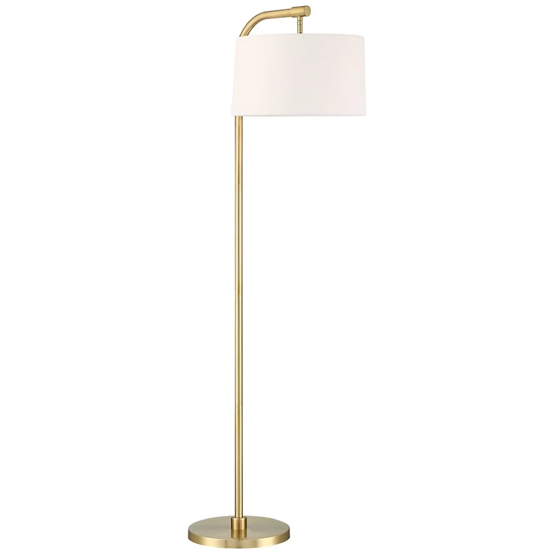 360 Lighting Modern Art Deco Arc Floor Lamp 64" Tall Warm Gold Metal White Fabric Drum Shade for Living Room Reading Family Bedroom Office House