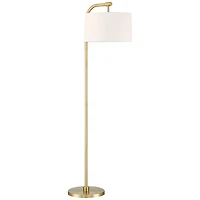 360 Lighting Modern Art Deco Arc Floor Lamp 64" Tall Warm Gold Metal White Fabric Drum Shade for Living Room Reading Family Bedroom Office House