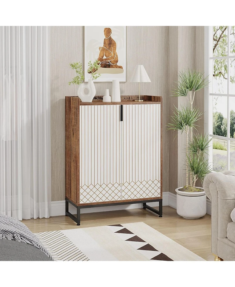 Tribesigns 25 Pair Shoe Cabinets with Doors, 5-tier Modern Rack Organizer Cabinet, Freestanding Wood Storage Cabinet for Bedroom Hallway Living R