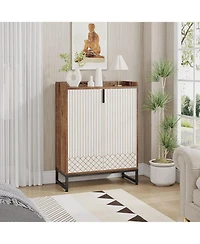 Tribesigns 25 Pair Shoe Cabinets with Doors, 5-tier Modern Rack Organizer Cabinet, Freestanding Wood Storage Cabinet for Bedroom Hallway Living R