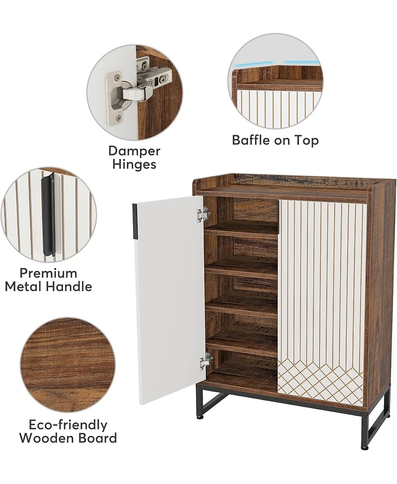 Tribesigns 25 Pair Shoe Cabinets with Doors, 5-tier Modern Rack Organizer Cabinet, Freestanding Wood Storage Cabinet for Bedroom Hallway Living R