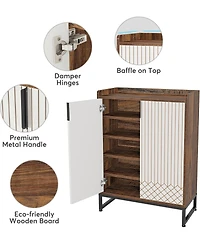 Tribesigns 25 Pair Shoe Cabinets with Doors, 5-tier Modern Rack Organizer Cabinet, Freestanding Wood Storage Cabinet for Bedroom Hallway Living R