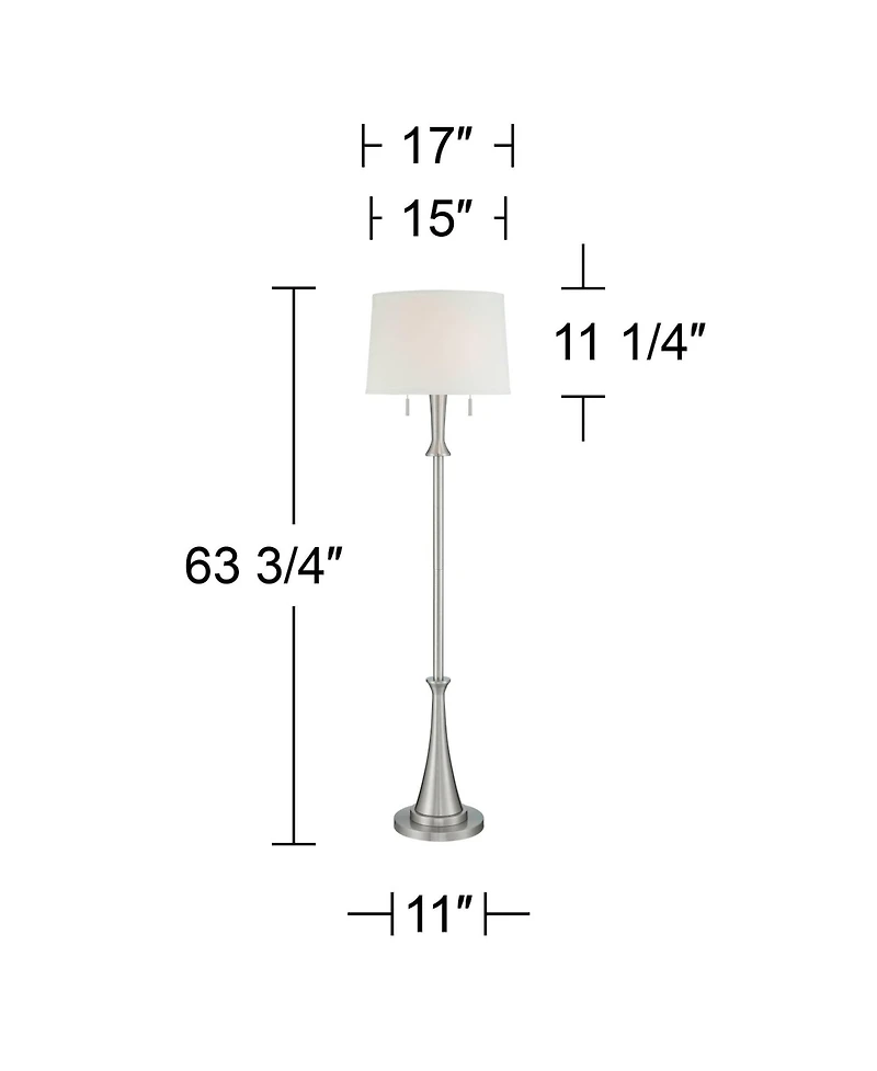 360 Lighting Karl Modern Floor Lamp Standing 63 3/4" Tall Brushed Nickel Metal White Tapered Drum Shade for Living Room House Bedroom Office Fami