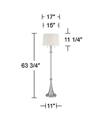 360 Lighting Karl Modern Floor Lamp Standing 63 3/4" Tall Brushed Nickel Metal White Tapered Drum Shade for Living Room House Bedroom Office Fami