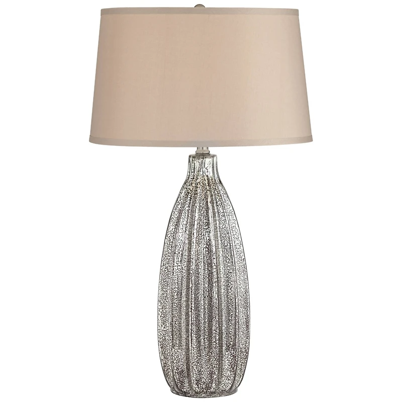 360 Lighting Stella Modern Table Lamp 30" Tall Fluted Mercury Ribbed Glass Taupe Drum Shade for Bedroom Living Room Bedside Nightstand Office Kid