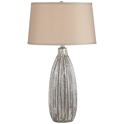 360 Lighting Stella Modern Table Lamp 30" Tall Fluted Mercury Ribbed Glass Taupe Drum Shade for Bedroom Living Room Bedside Nightstand Office Kid