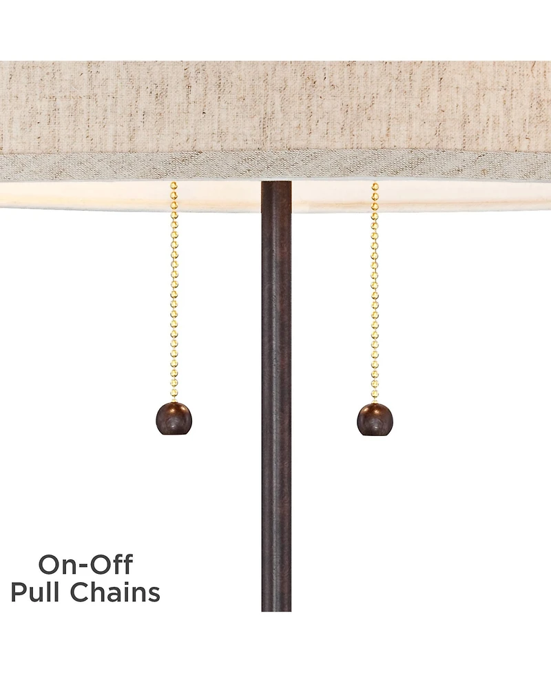 Nikola Modern Accent Table Lamp with Usb and Ac Power Outlet in Base 23 1/2" High Bronze Fabric Drum Shade for Bedroom Living Room House Desk Bed