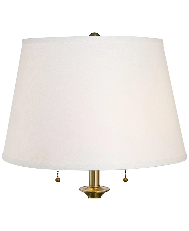 360 Lighting Spenser Vintage Floor Lamp 58" Tall Brushed Antique Brass Metal Off White Linen Drum Shade for Living Room Bedroom Office House Home