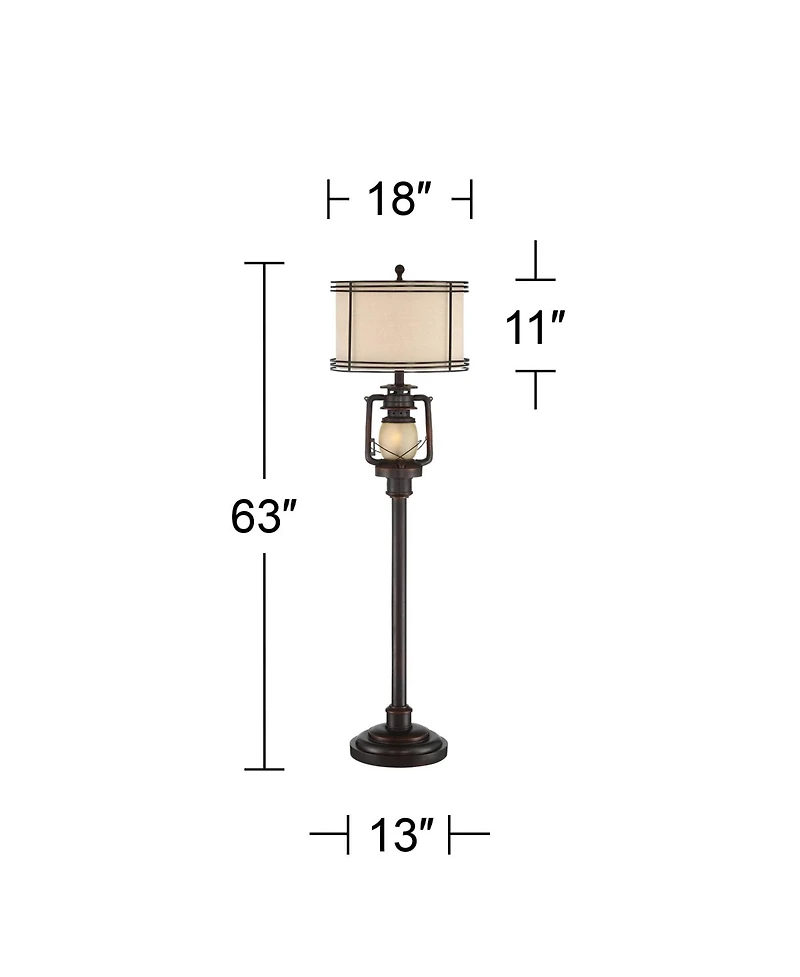 Barnes and Ivy Henson Industrial Floor Lamp 63" Tall Bronze with Led Nightlight Earthy Fabric Drum Shade for Living Room Bedroom Office House Hom