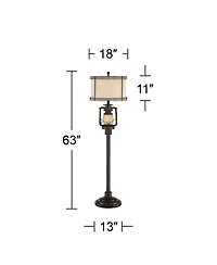 Barnes and Ivy Henson Industrial Floor Lamp 63" Tall Bronze with Led Nightlight Earthy Fabric Drum Shade for Living Room Bedroom Office House Hom