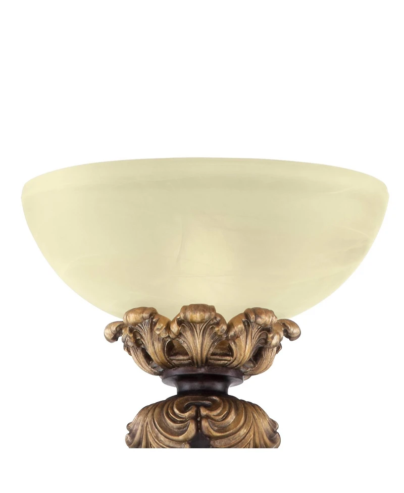 Barnes and Ivy Rita Vintage Rustic Torchiere Floor Lamp 75" Tall Acanthus Leaf Carved Wood Frosted Glass Shade for Living Room Bedroom Office Hou