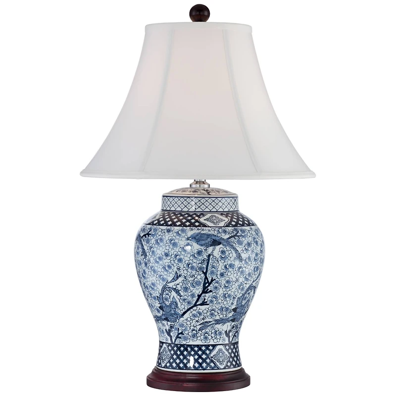 Barnes and Ivy Traditional Jar Table Lamp with Usb Charging Port 27" Tall Blue White Porcelain Bell Shade Living Room Bedroom House