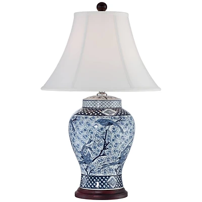 Barnes and Ivy Traditional Jar Table Lamp with Usb Charging Port 27" Tall Blue White Porcelain Bell Shade Living Room Bedroom House