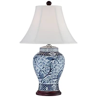 Barnes and Ivy Traditional Jar Table Lamp with Usb Charging Port 27" Tall Blue White Porcelain Bell Shade Living Room Bedroom House
