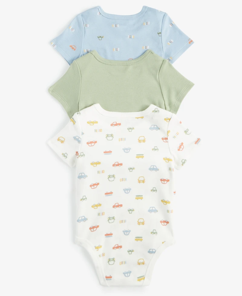 Baby Boys Travel Cotton Bodysuits, 3 Pack, Exclusively at Macy's
