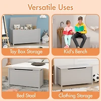 Kids Wooden Toy Box Storage With Safety Hinged Lid For Ages 3+ (Gray)