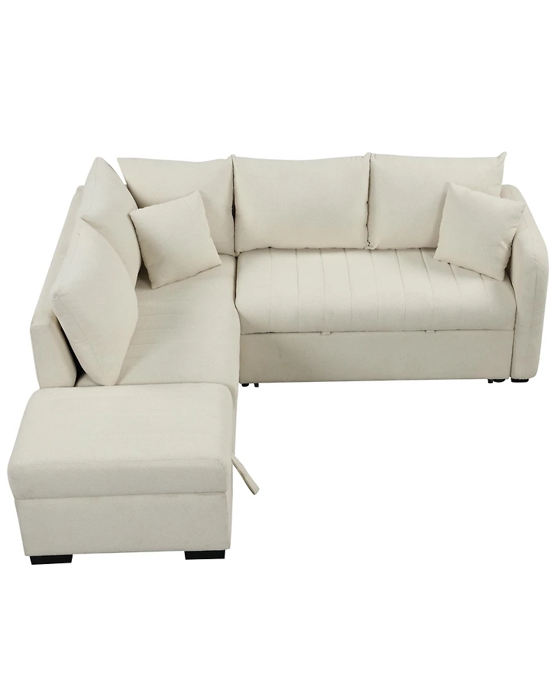 Simplie Fun Versatile L-Shaped Sofa Bed with Usb Ports, Movable Ottoman, & Pull-Out