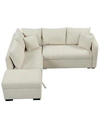 Simplie Fun Versatile L-Shaped Sofa Bed with Usb Ports, Movable Ottoman, & Pull-Out