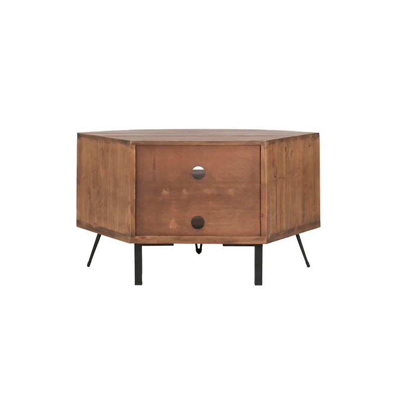 Streamdale Furniture Fan Shaped Reclaimed Wood Corner Media Table For Living Room Wise Use Your Space