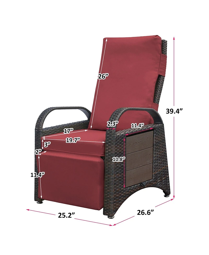 Streamdale Furniture Adjustable Outdoor Rattan Recliner with Hidden Table