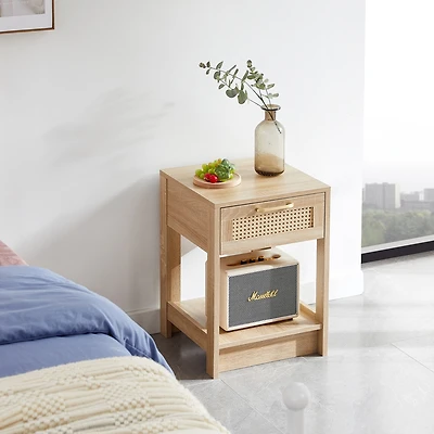 Streamdale Natural Rattan End Table with Drawer