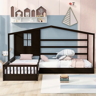 Streamdale Twin Bed with L-Structure Fence, Espresso