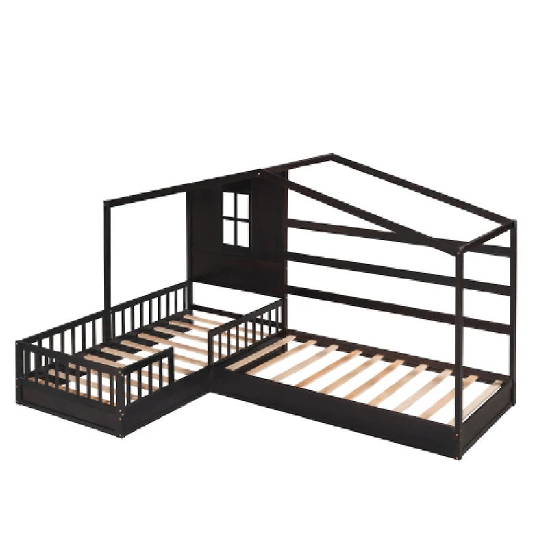 Streamdale Twin Bed with L-Structure Fence, Espresso
