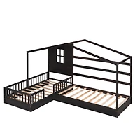 Streamdale Twin Bed with L-Structure Fence, Espresso