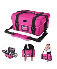 Byootique Cosmetic Organizer Travel Bag Makeup Train Case with Adjustable Strap Portable Rose Red