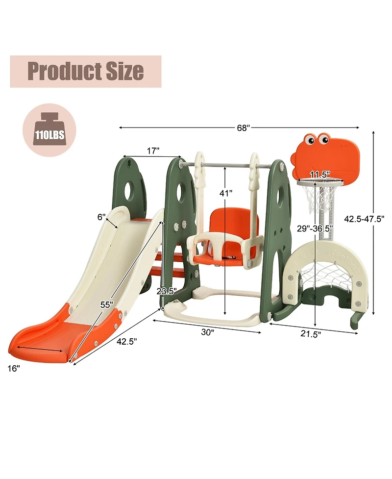 6 1 Toddler Slide and Swing Set Climber Playset w/ Ball Games Orange