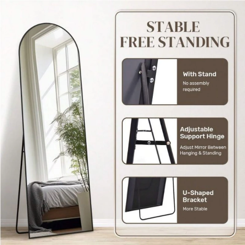 Homlux Arched Free Stand Mirror 18"x58" in Black