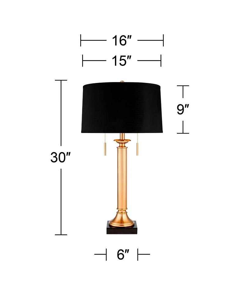 Possini Euro Design Wynne Traditional Table Lamp 30" Tall Warm Gold with Usb Charging Port Black Drum Shade for Bedroom Living Room Bedside Night
