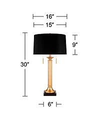 Possini Euro Design Wynne Traditional Table Lamp 30" Tall Warm Gold with Usb Charging Port Black Drum Shade for Bedroom Living Room Bedside Night