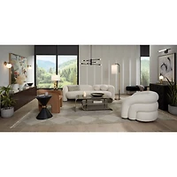 Possini Euro Design Sausalito Mid Century Modern Downbridge Floor Lamp 67" Tall Warm Gold Black Metal Linen Cylinder Shade for Living Room Readin