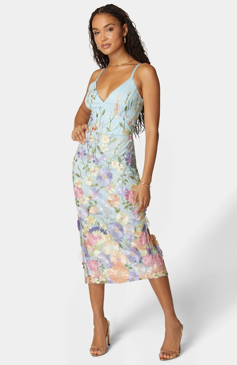 Bebe Women's Floral Embroidered Midi Dress