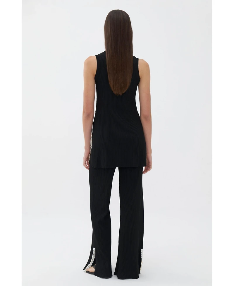 Nocturne Women's Mother of Pearl Beaded Knit Pants